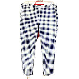 J Crew Martie Pants Sz 10 Navy Blue Black White Check Side Zip Pockets High Rise